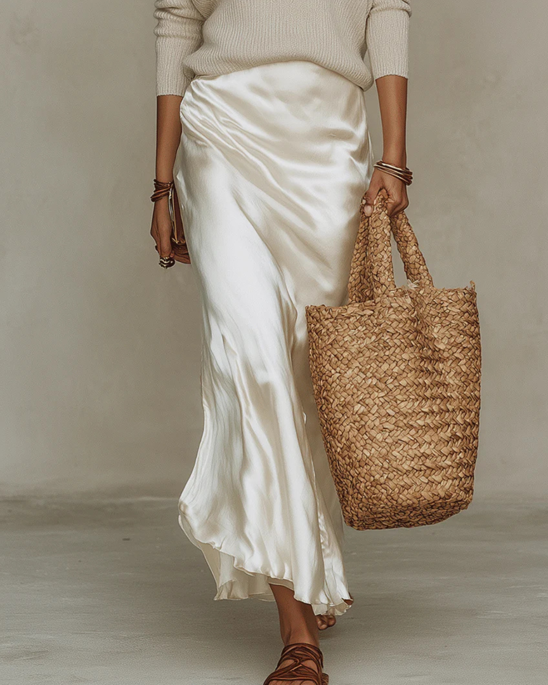 Elena - Satin Midi Dress with Included Sweater
