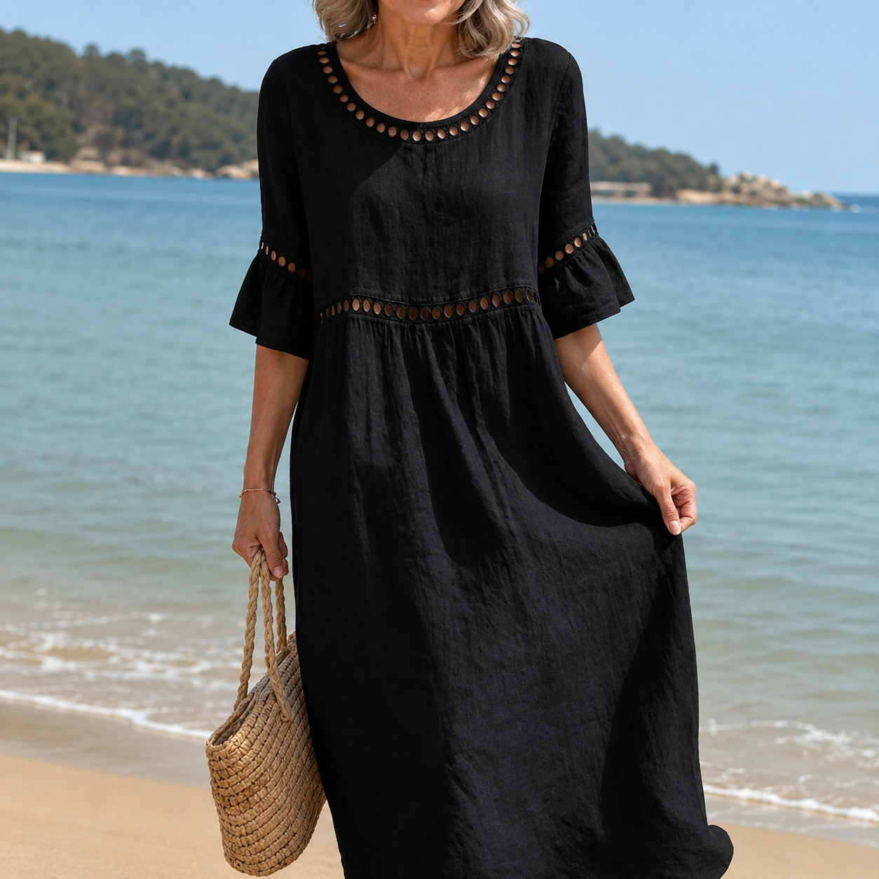 Helene | Long Linen Dress with Tummy Flattening Effect