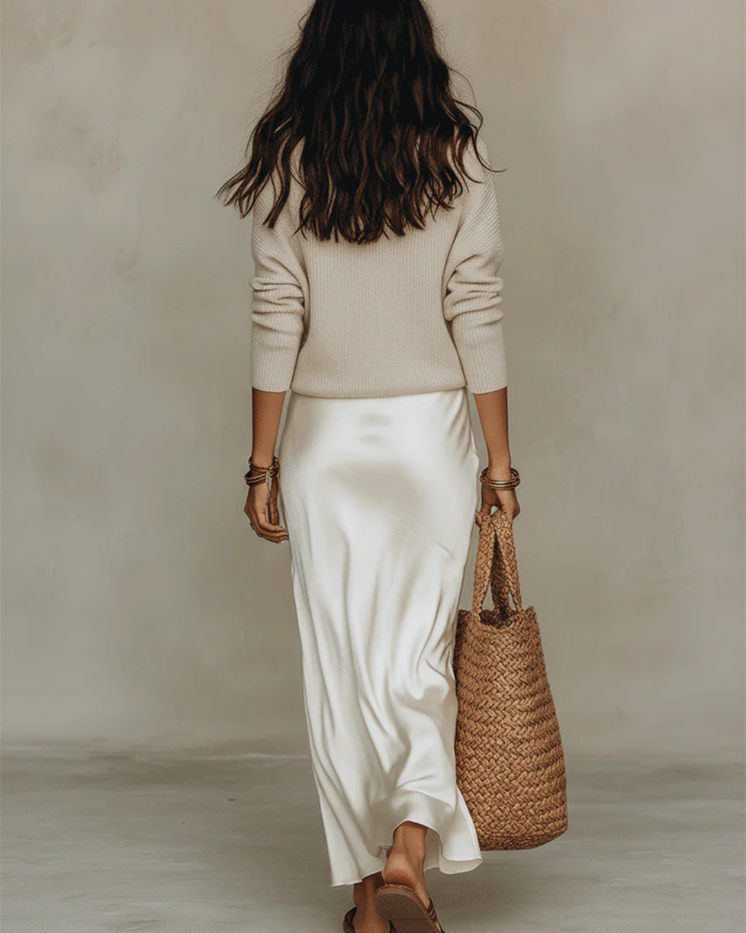 Elena - Satin Midi Dress with Included Sweater