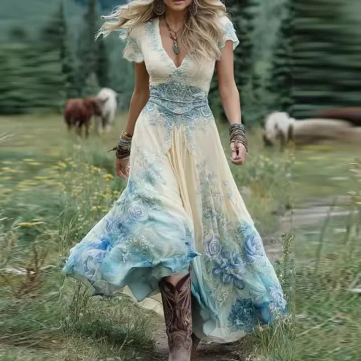 CELESTINE | TAILORED FLOWING FLORAL DRESS
