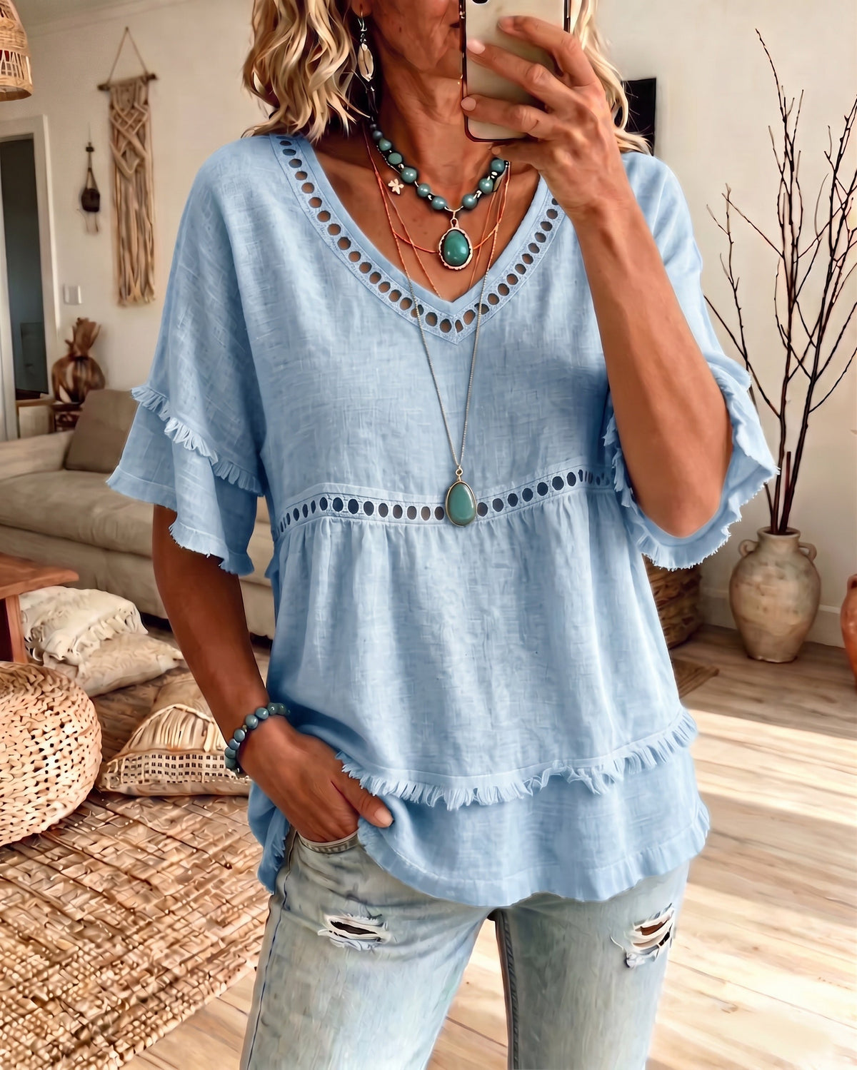 Sienna | Boho Frill V-Neck Blouse