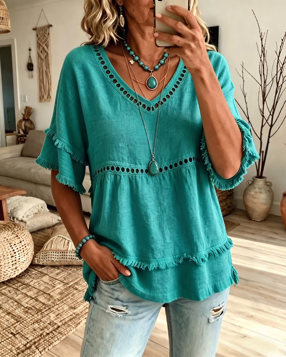 Sienna | Boho Frill V-Neck Blouse