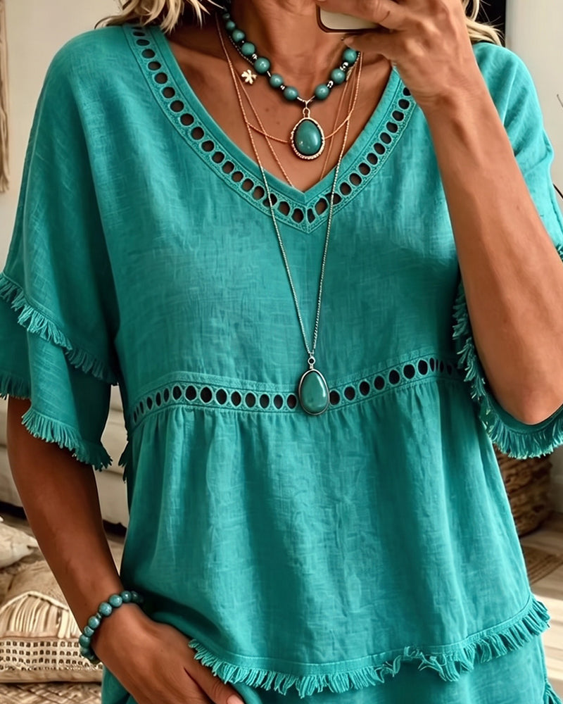 Sienna | Boho Frill V-Neck Blouse
