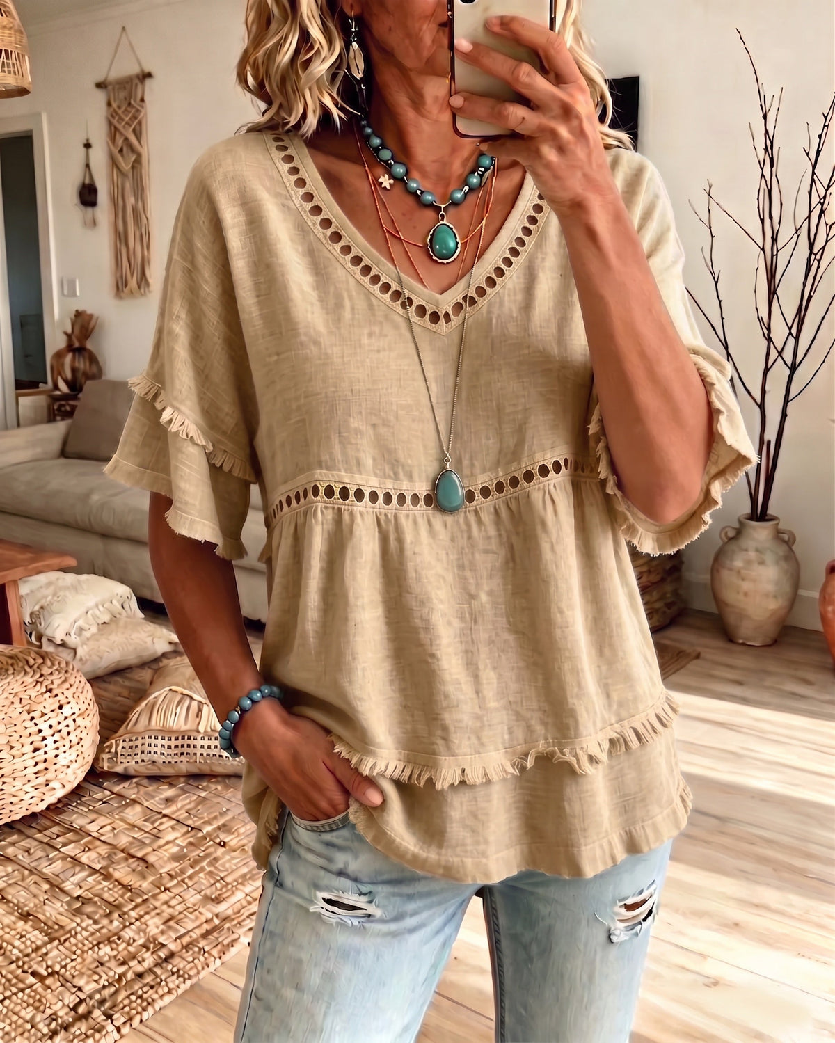 Sienna | Boho Frill V-Neck Blouse