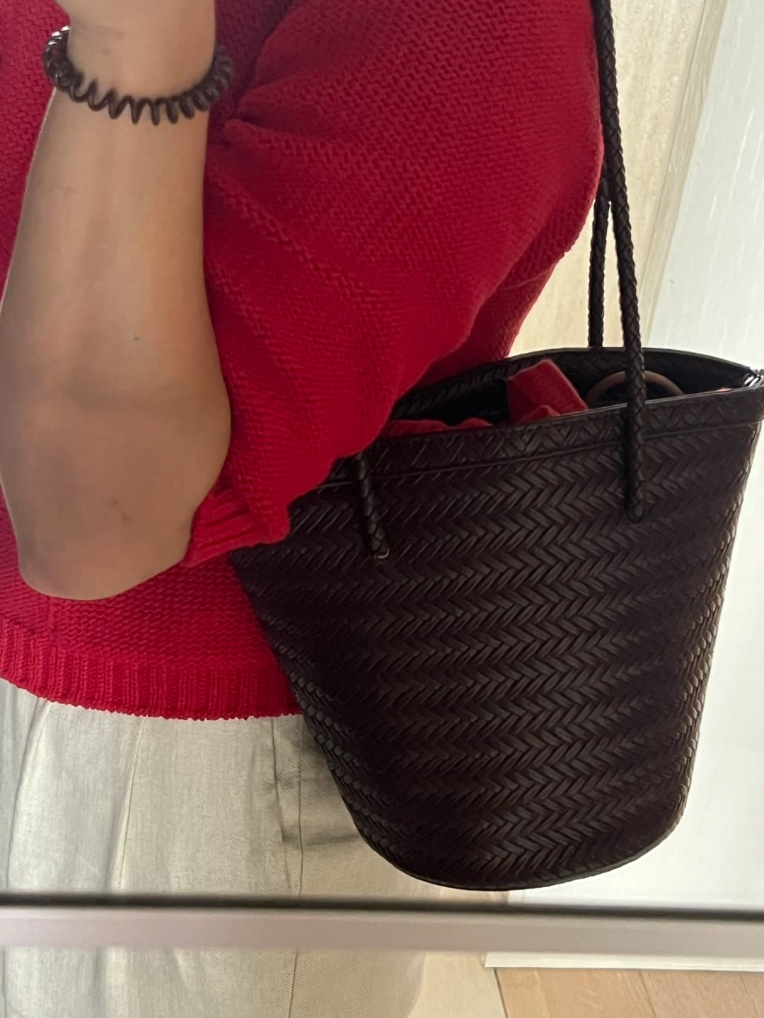 Meryl Woven Bucket Handbag with Pouch