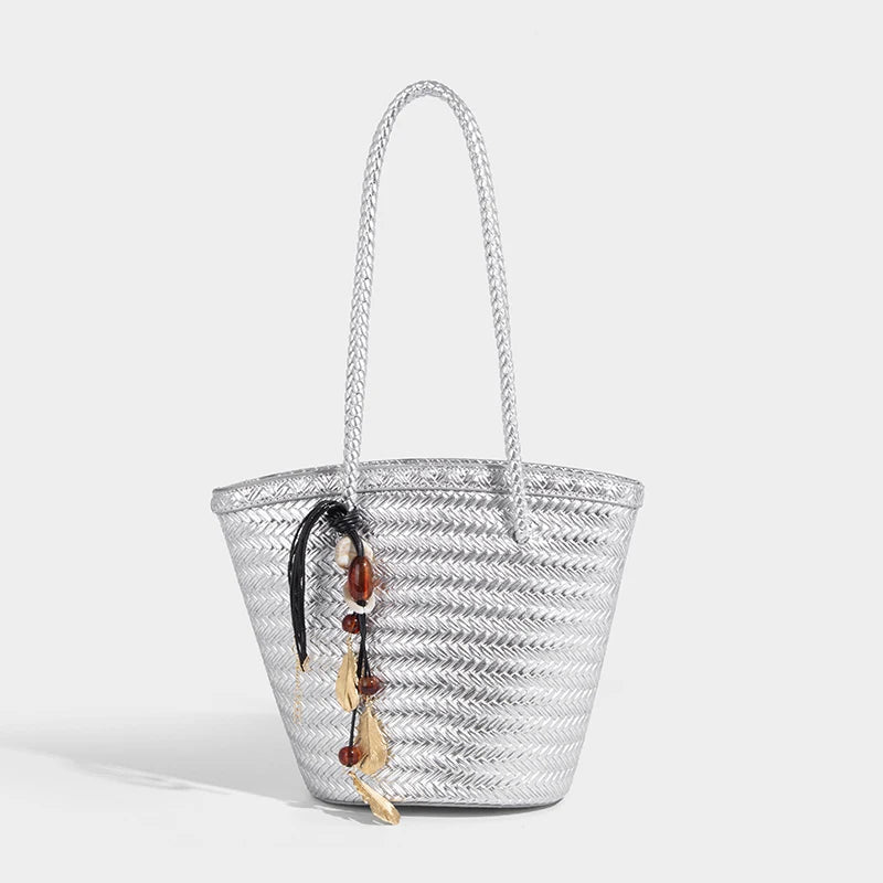 Meryl Woven Bucket Handbag with Pouch