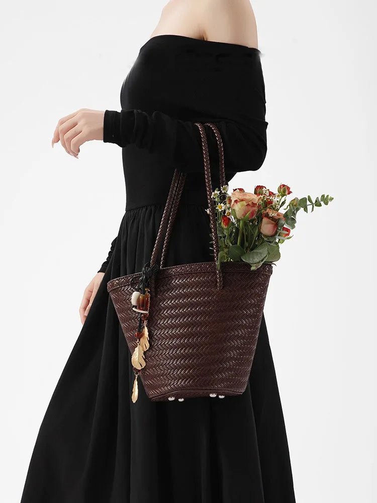 Meryl Woven Bucket Handbag with Pouch